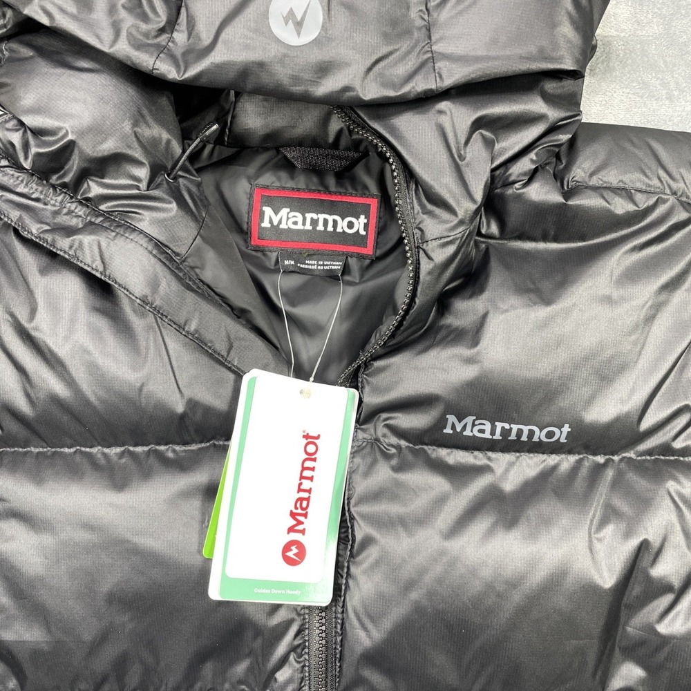 Marmot Guides Down Hooded Jacket Puffer Black Mens Size Medium (M) M16229 NEW - Picture 2 of 7